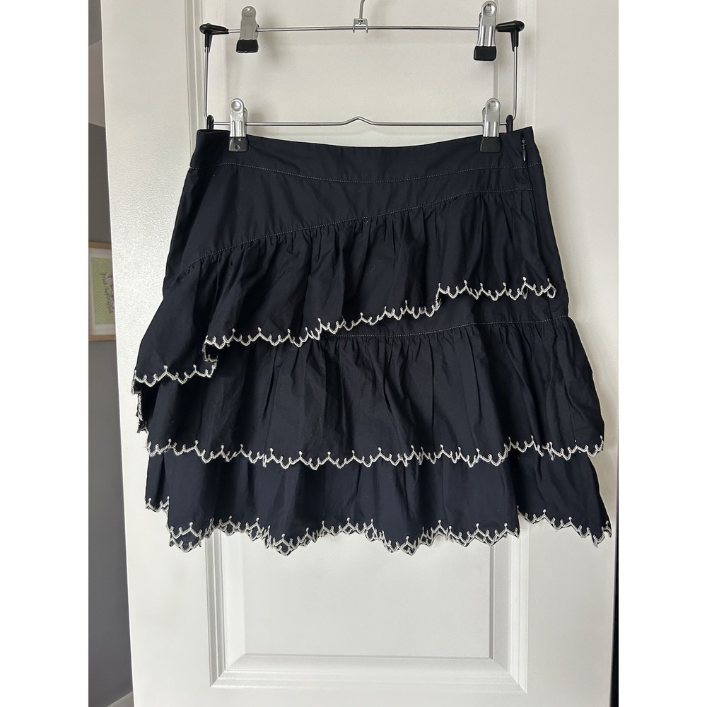 Ulla Johnson Ella Embroidered Tiered Ruffled Mini Skirt Size 8 Navy Blue